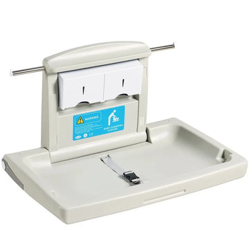 WallMounted Baby Changing Station Horizontal Foldable Diaper Change Table with Safety Straps and Hanging Rods Use in Commercia