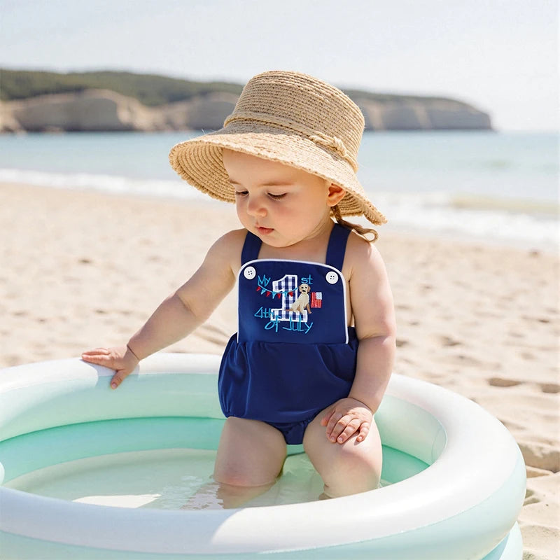 Patriotic Stars and Stripes  for Newborns Adorable Jumpsuit with USA Flag Design Sleeveless Romper for Baby Boys Girls